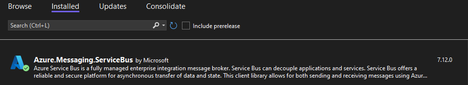 Install Azure Messaging Service Bus NuGet Package