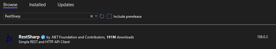 Install RestSharp NuGet Package