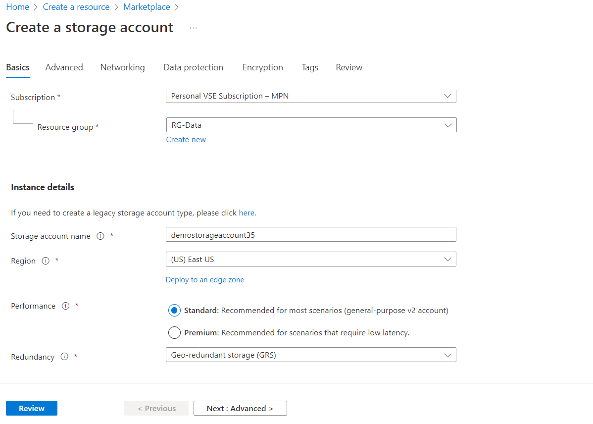 Create Storage Account