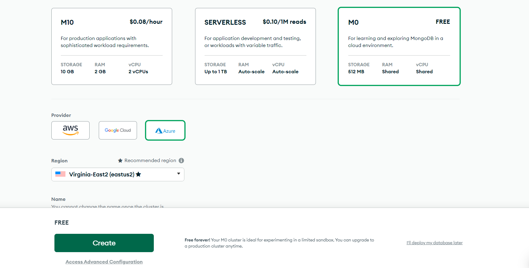 Select Cluster Type