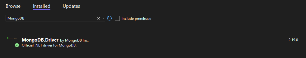 Install MongoDB Driver NuGet Package