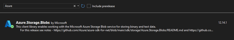 Install Azure Storage Blobs NuGet Package