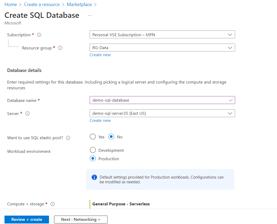 Create SQL Database