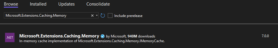 Install Microsoft Extensions Caching Memory NuGet Package